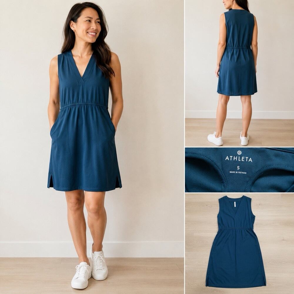 Athleta Savannah Strap Pockets Drawstring Sleeveless Dress Small Summer Spring